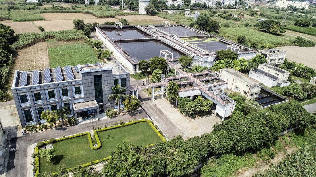 Aerial view of a water treatment facility