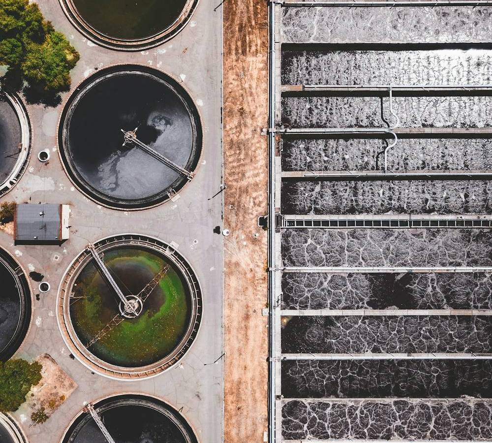 Aerial view of treatment tanks